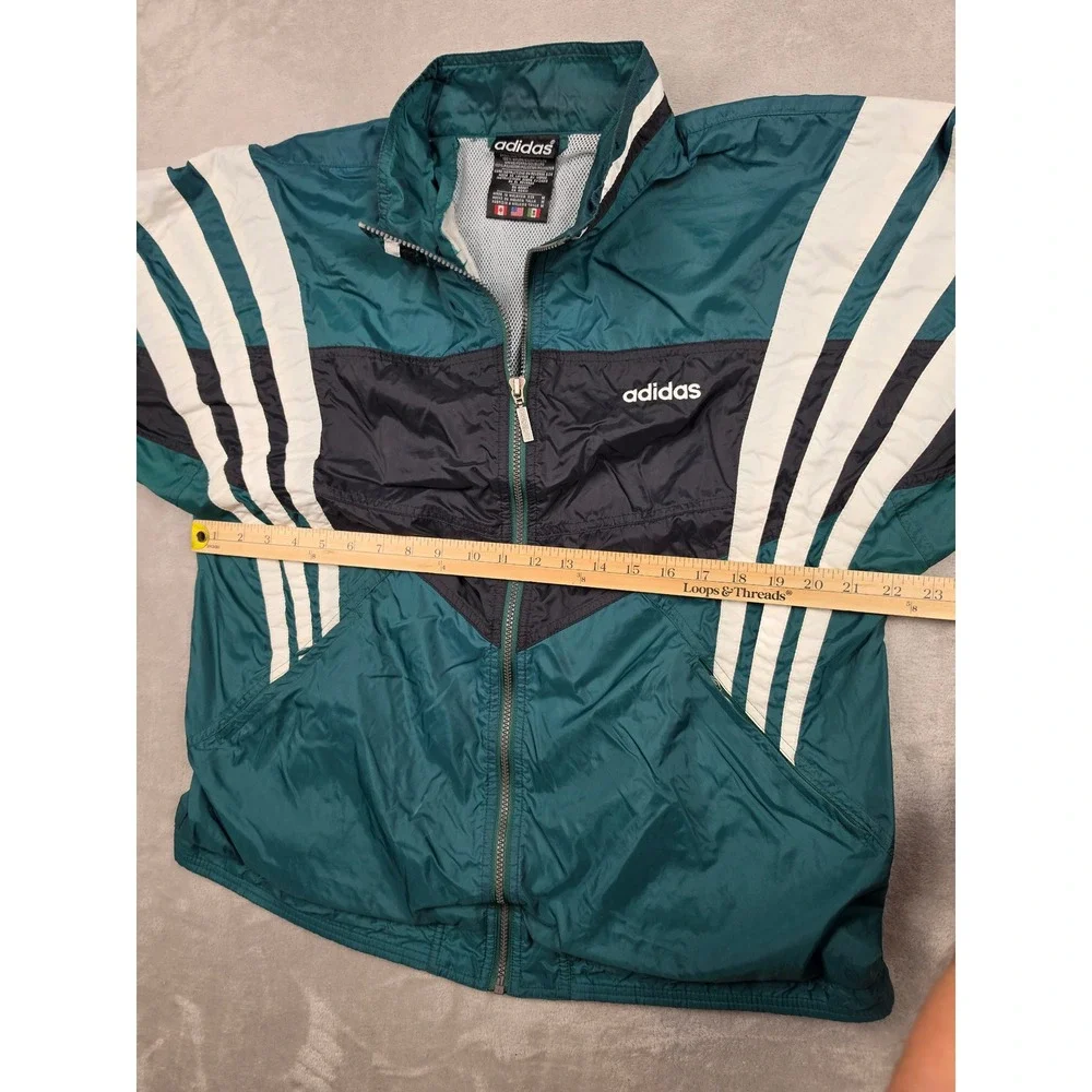 Vintage Adidas Windbreaker Jacket Mens M Green Colorblock Full Zip 90s *Read